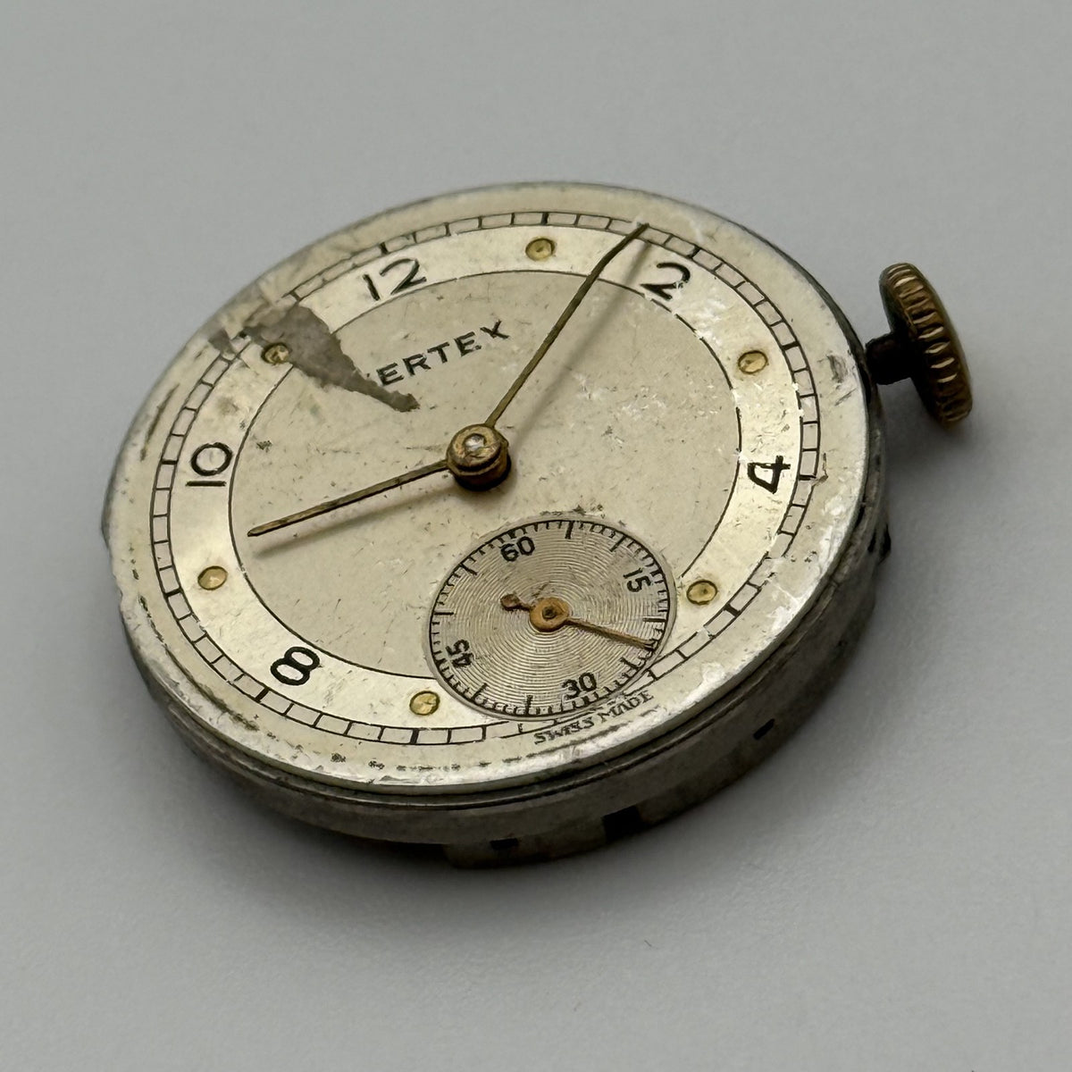 Vertex Revue 59 Watch Movement - Dirty Dozen - Ticking - For Parts / Repair