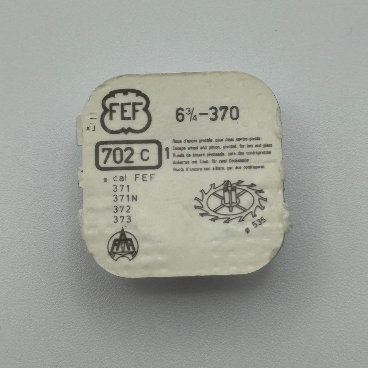 FEF 370 Escape Wheel - 6 3/4 - 702 - New Old Stock - Watch Parts