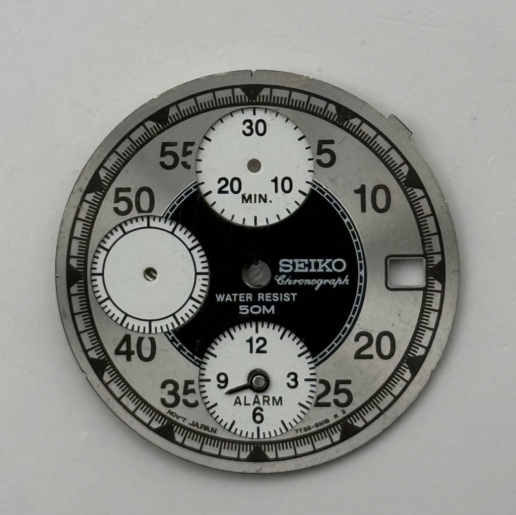 Seiko 7T32 Watch Dial Chronograph Alarm 50M Silver Grey Parts Repair 27.4mm