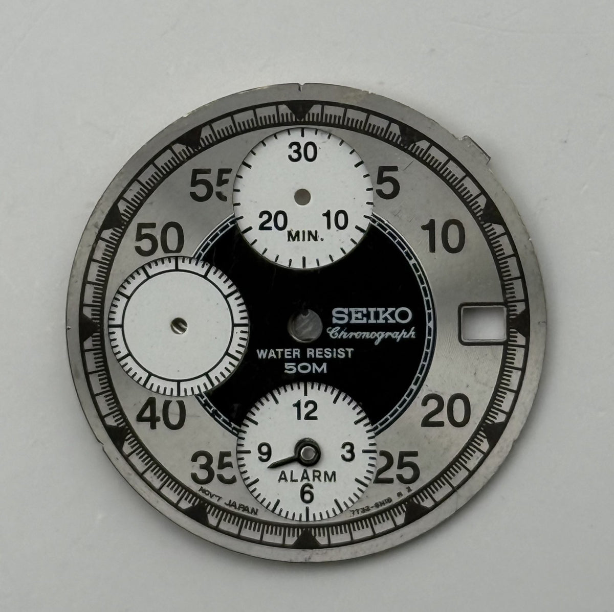 Seiko 7T32 Watch Dial Chronograph Alarm 50M Silver Grey Parts Repair 27.4mm