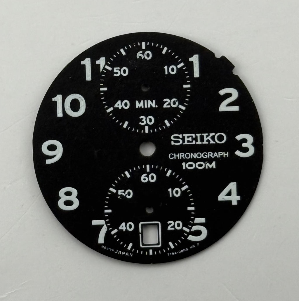 Seiko 7T94-0DR8 Watch Dial Chronograph 100M Black Spare Parts Repair 27.5mm