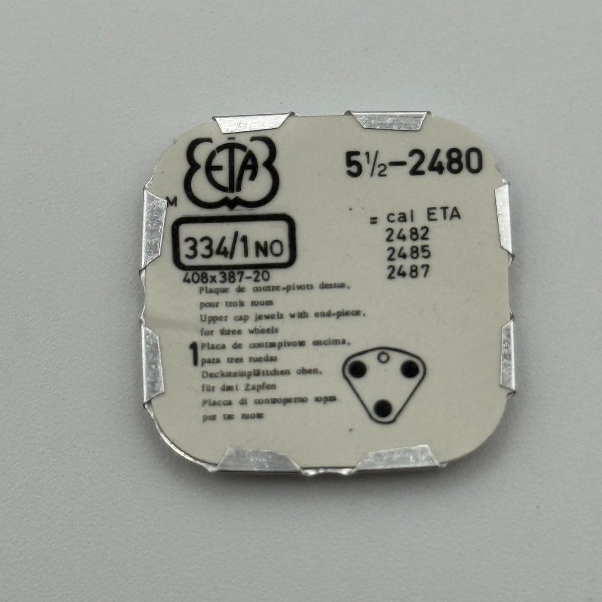 ETA 2480 Upper Cap Jewel With End Piece - 5 1/2 - 334/1 - NOS - Watch Parts