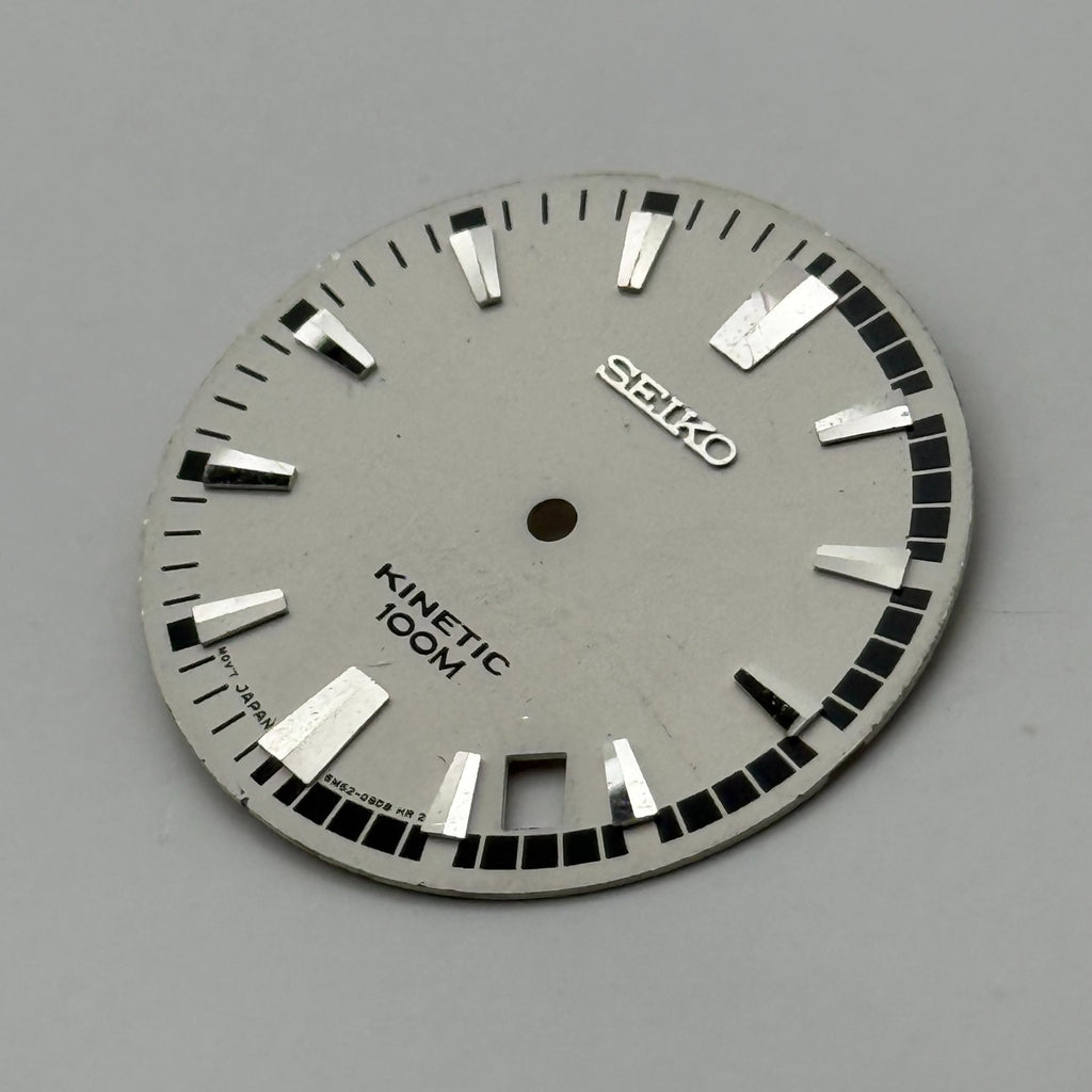 Seiko 5M62-09D8 Watch Dial Kinetic 100M Silver Tone Spare Parts Repair 27.4mm