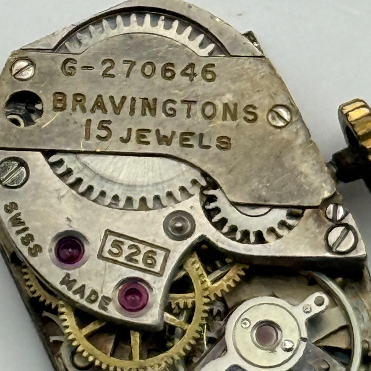 Bravingtons 526 Watch Movement 15 Jewels Swiss Manual Wind Parts Repair 12.7mm
