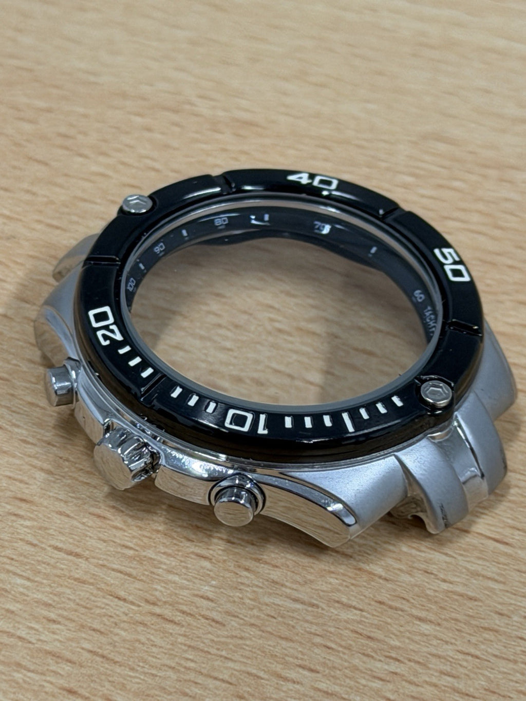 Seiko Chronograph Watch Case - Tachymeter Black Bezel - New Old Stock - 42mm