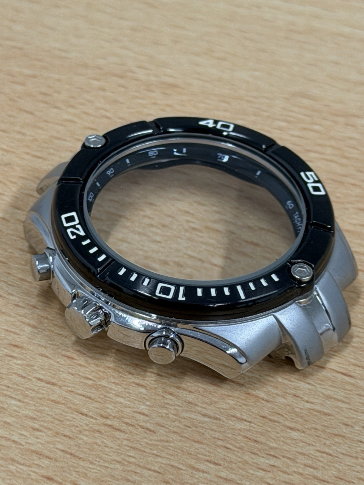 Seiko Chronograph Watch Case - Tachymeter Black Bezel - New Old Stock - 42mm