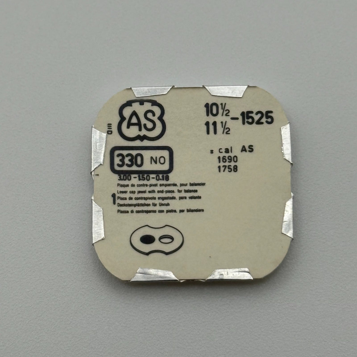 AS 1525 Lower Cap Jewel With End Piece - 10 1/2-11 1/2 - 330 - NOS - Watch Parts