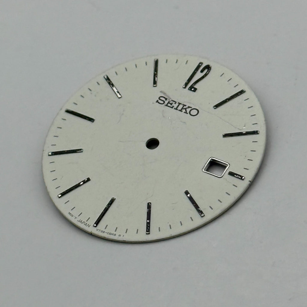 Seiko V739-0B48 Watch Dial White Japan Vintage Spare Parts Repair 28mm