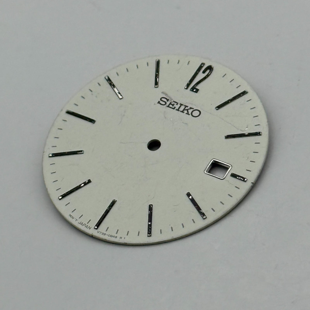 Seiko V739-0B48 Watch Dial White Japan Vintage Spare Parts Repair 28mm