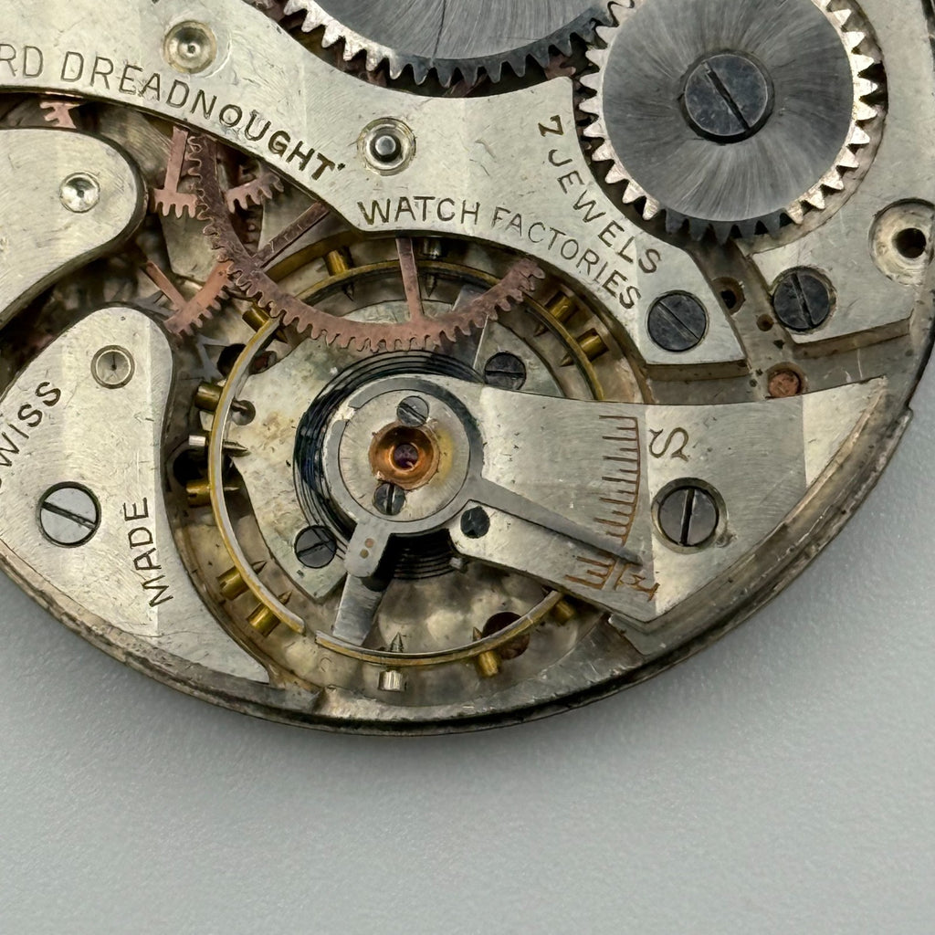 Record Trenton Dreadnought Pocket Watch Movement - Running - For Parts / Repair