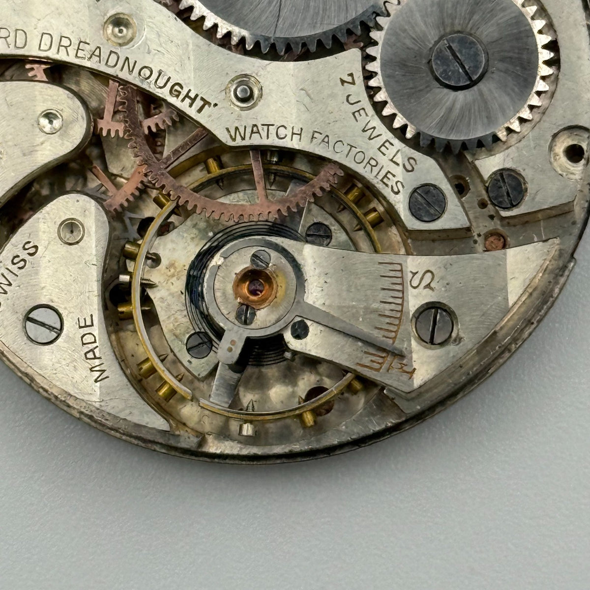 Record Trenton Dreadnought Pocket Watch Movement - Running - For Parts / Repair