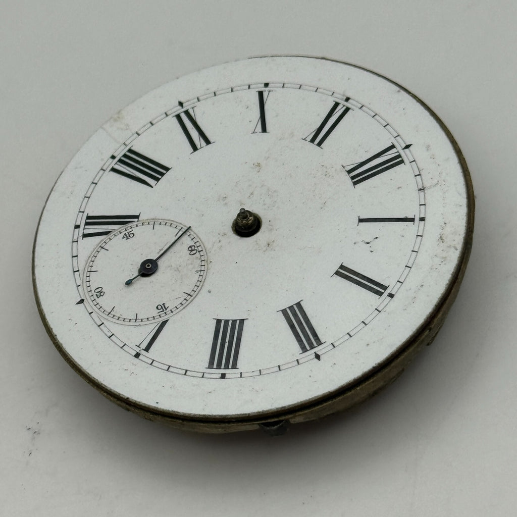Antique Key Wound Roman Numerals Pocket Watch Movement Dial Parts Repair 47.5mm