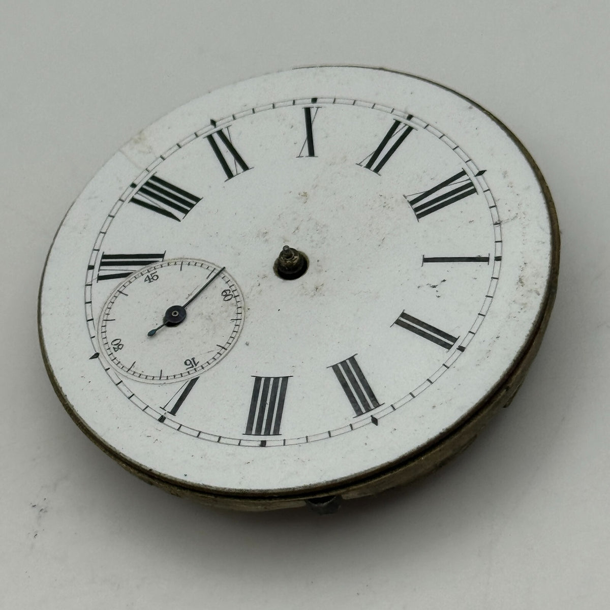 Antique Key Wound Roman Numerals Pocket Watch Movement Dial Parts Repair 47.5mm