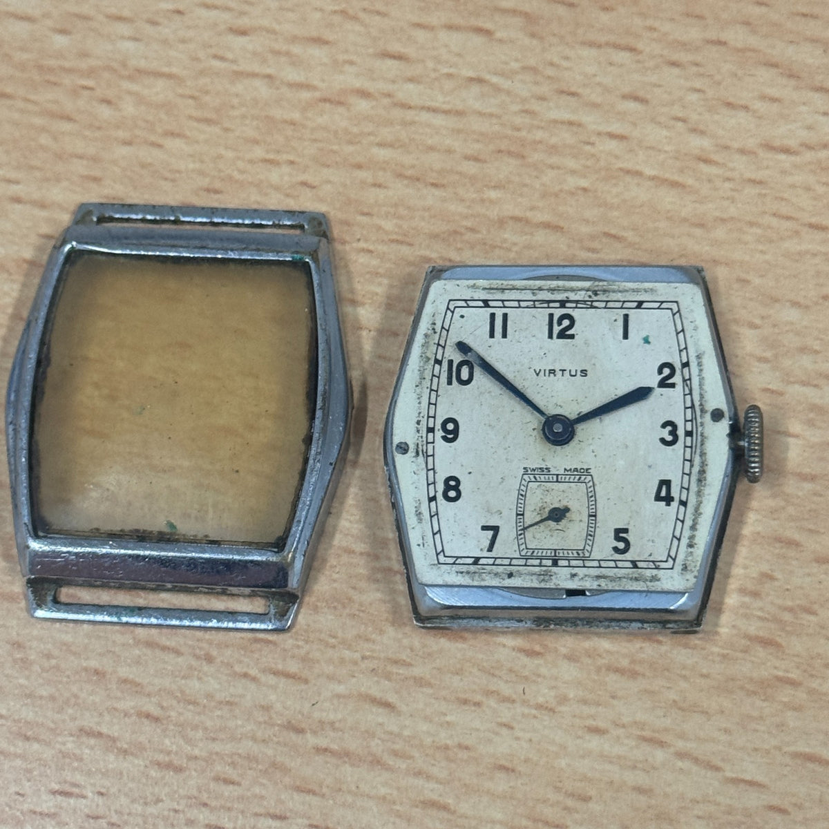 Virtus Tank Watch - Vintage Men's - Sub Seconds Dial - Spares / Repairs - 29mm