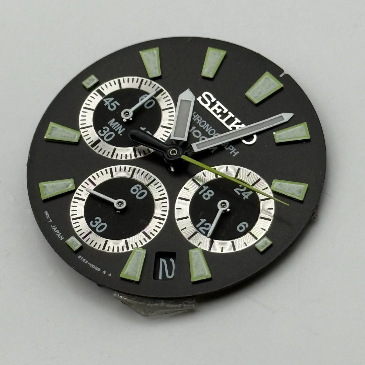 Seiko 6T55-0008 Watch Dial Chronograph 100M Black Spare Parts Repair 30.4mm