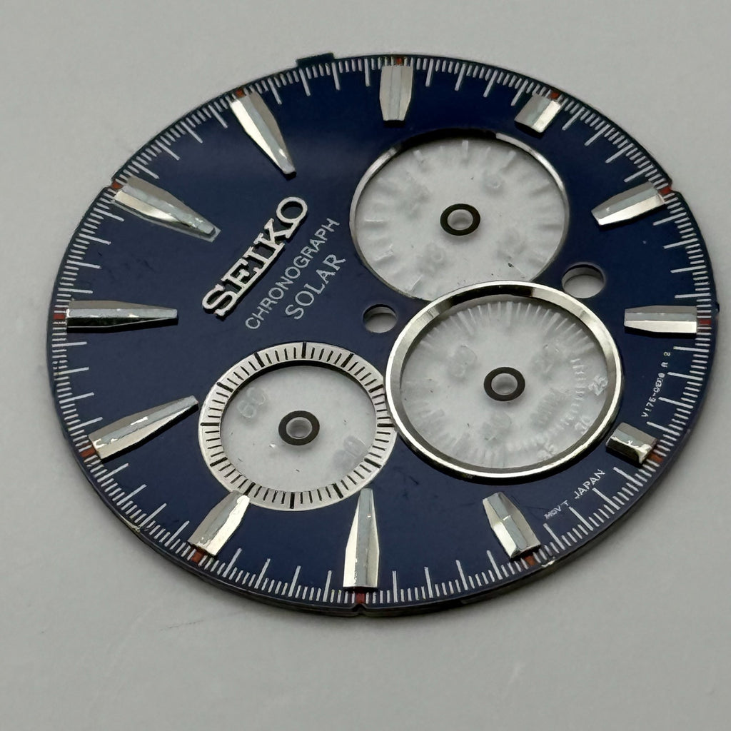 Seiko V178-0EB8 Watch Dial Chronograph Solar Blue Spare Parts Repair 33.1mm