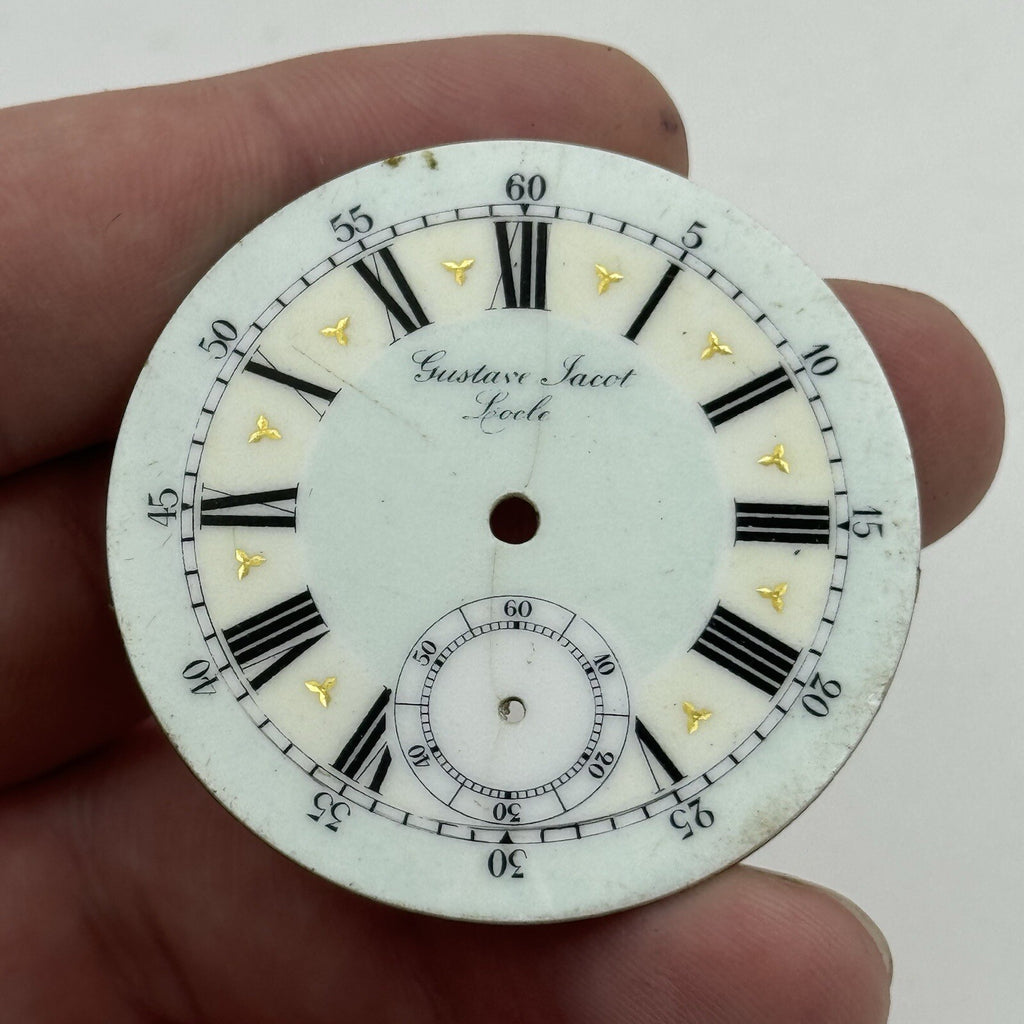 Antique Pocket Watch Dial 44.2mm Gustave Jacot Locle Beautiful Porcelain Spares