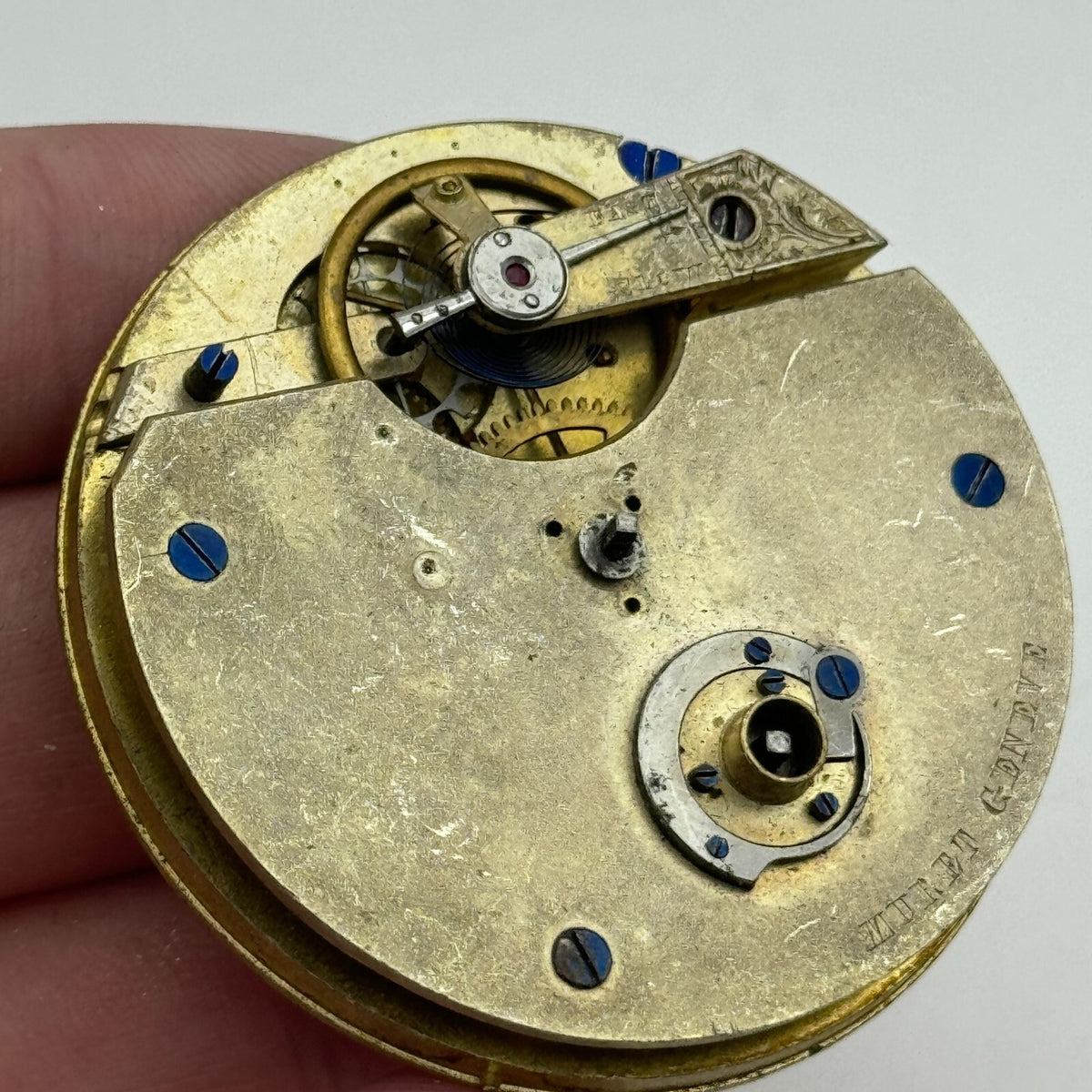 Antique Pocket Watch Movement Key Wound Muret Geneve Parts Repair Spares 47.6mm