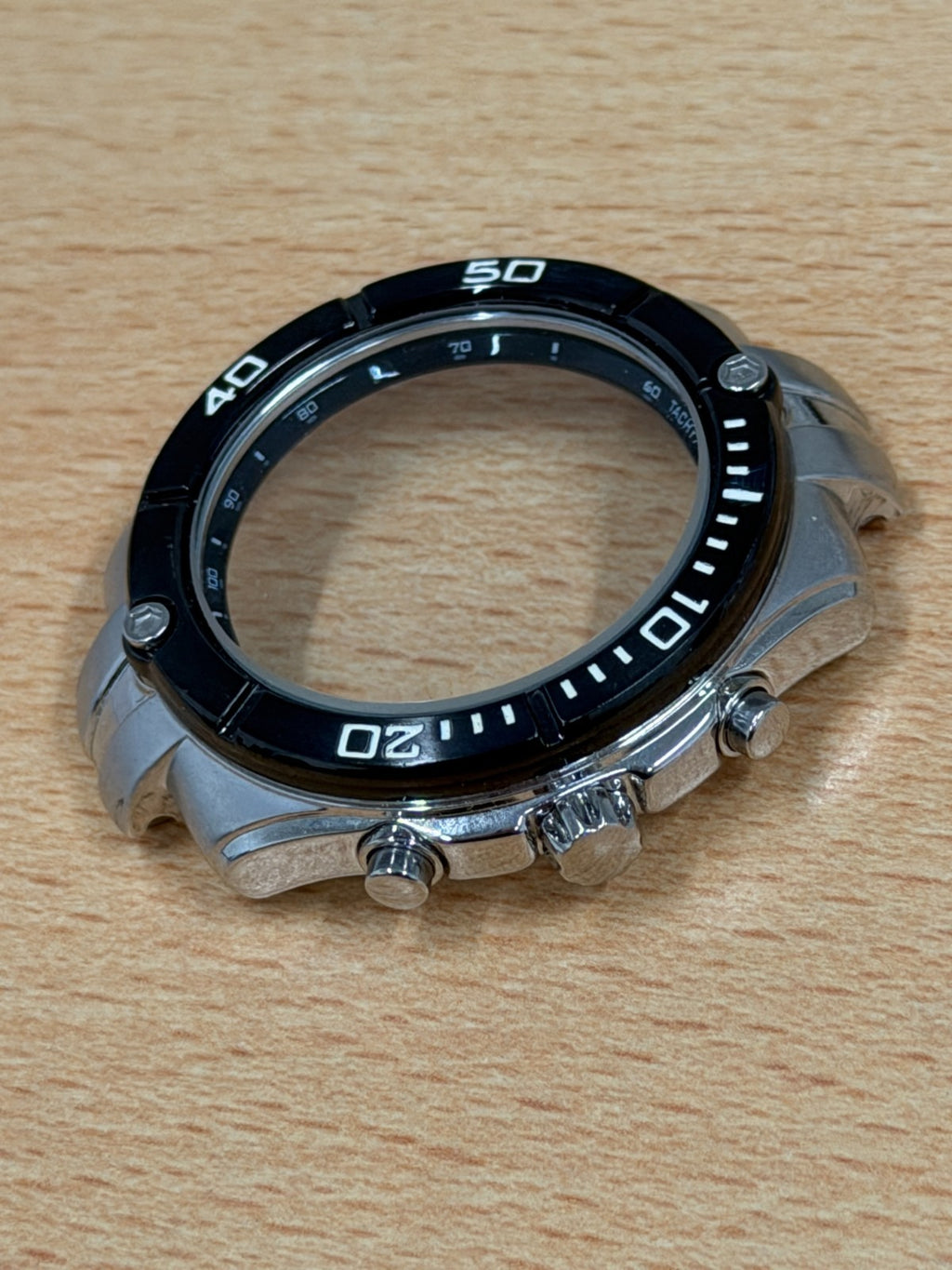 Seiko Chronograph Watch Case - Tachymeter Black Bezel - New Old Stock - 42mm