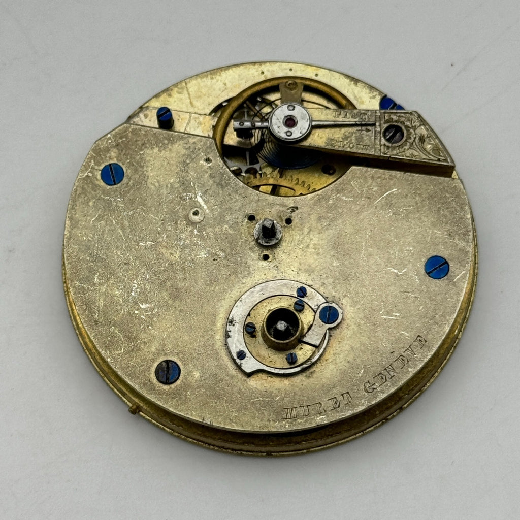 Antique Pocket Watch Movement Key Wound Muret Geneve Parts Repair Spares 47.6mm