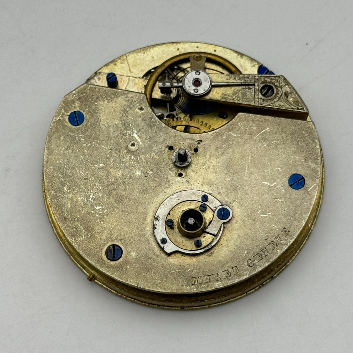 Antique Pocket Watch Movement Key Wound Muret Geneve Parts Repair Spares 47.6mm