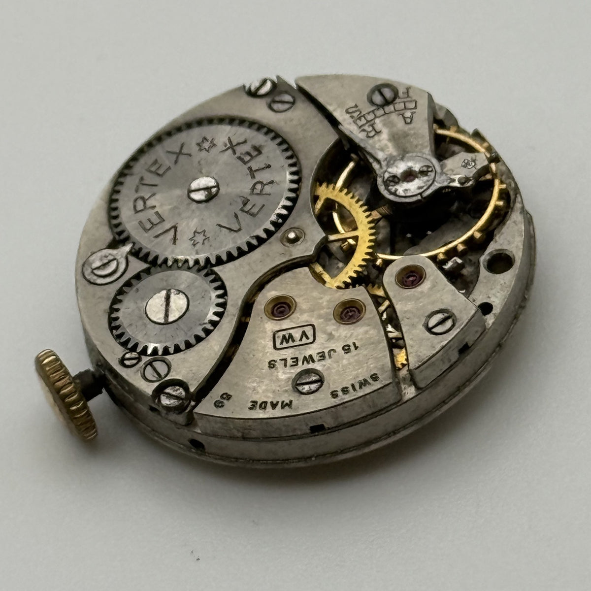 Vertex Revue 59 Watch Movement - Dirty Dozen - Ticking - For Parts / Repair