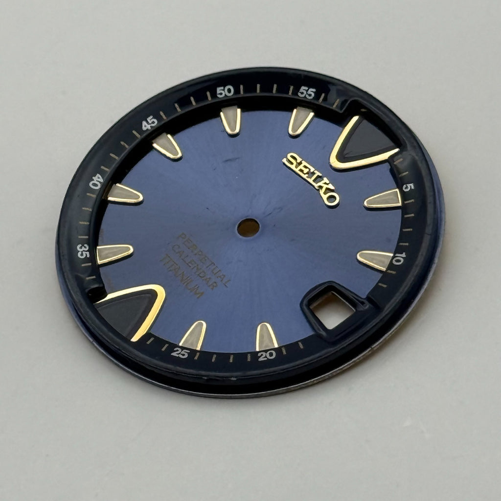 Seiko Watch Dial Perpetual Calendar Titanium Blue Spare Parts Repair 29.4mm