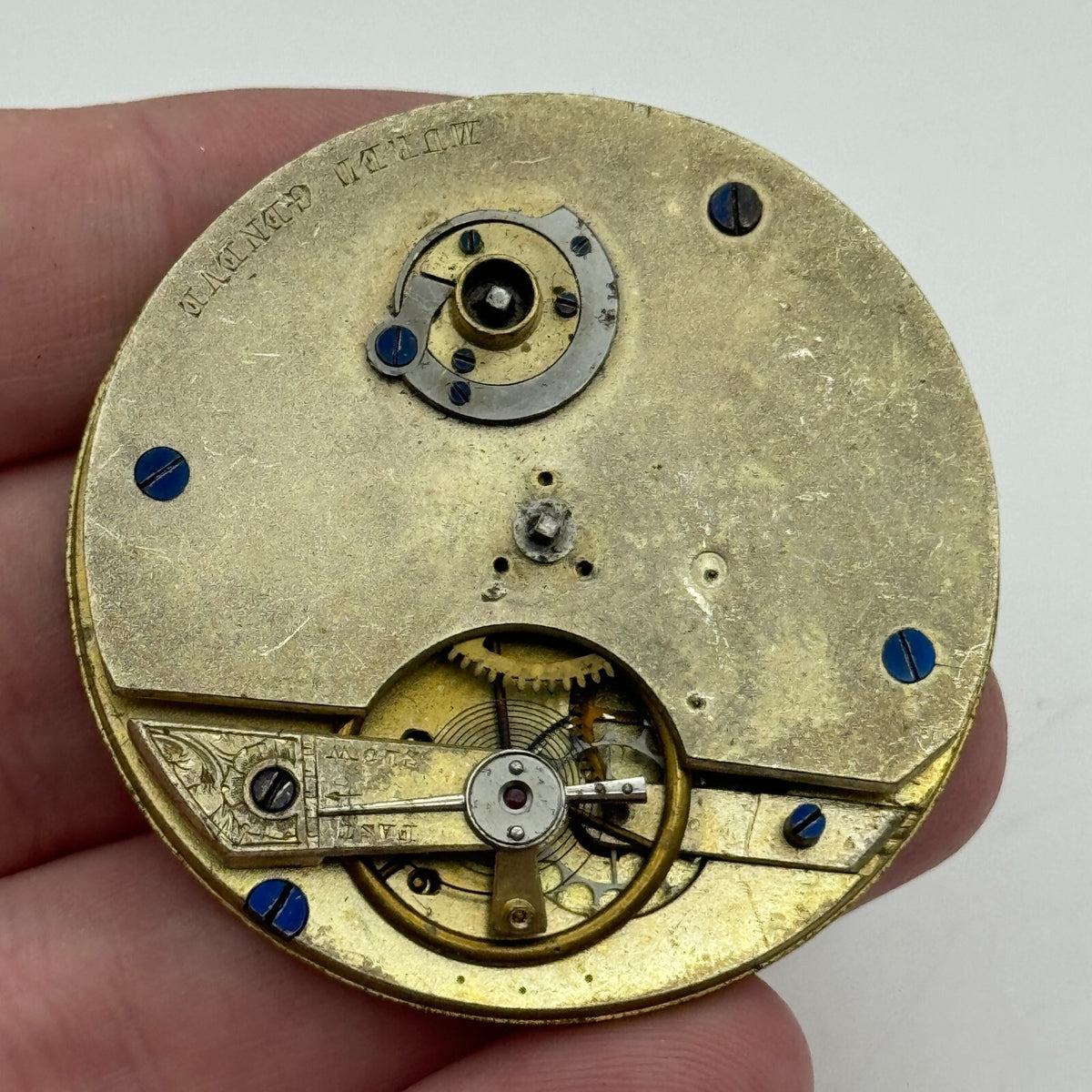 Antique Pocket Watch Movement Key Wound Muret Geneve Parts Repair Spares 47.6mm