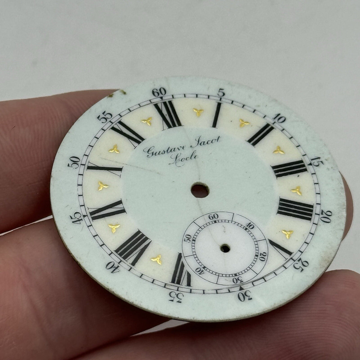 Antique Pocket Watch Dial 44.2mm Gustave Jacot Locle Beautiful Porcelain Spares