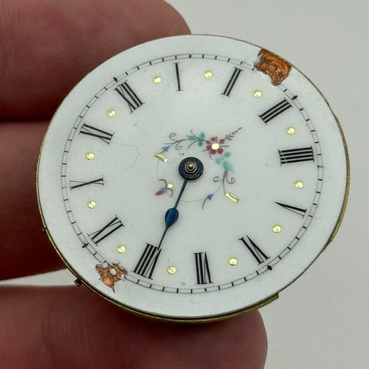 Antique Pocket Watch Movement Key Wound Nice Enamel Dial Parts Repair 36.1mm 