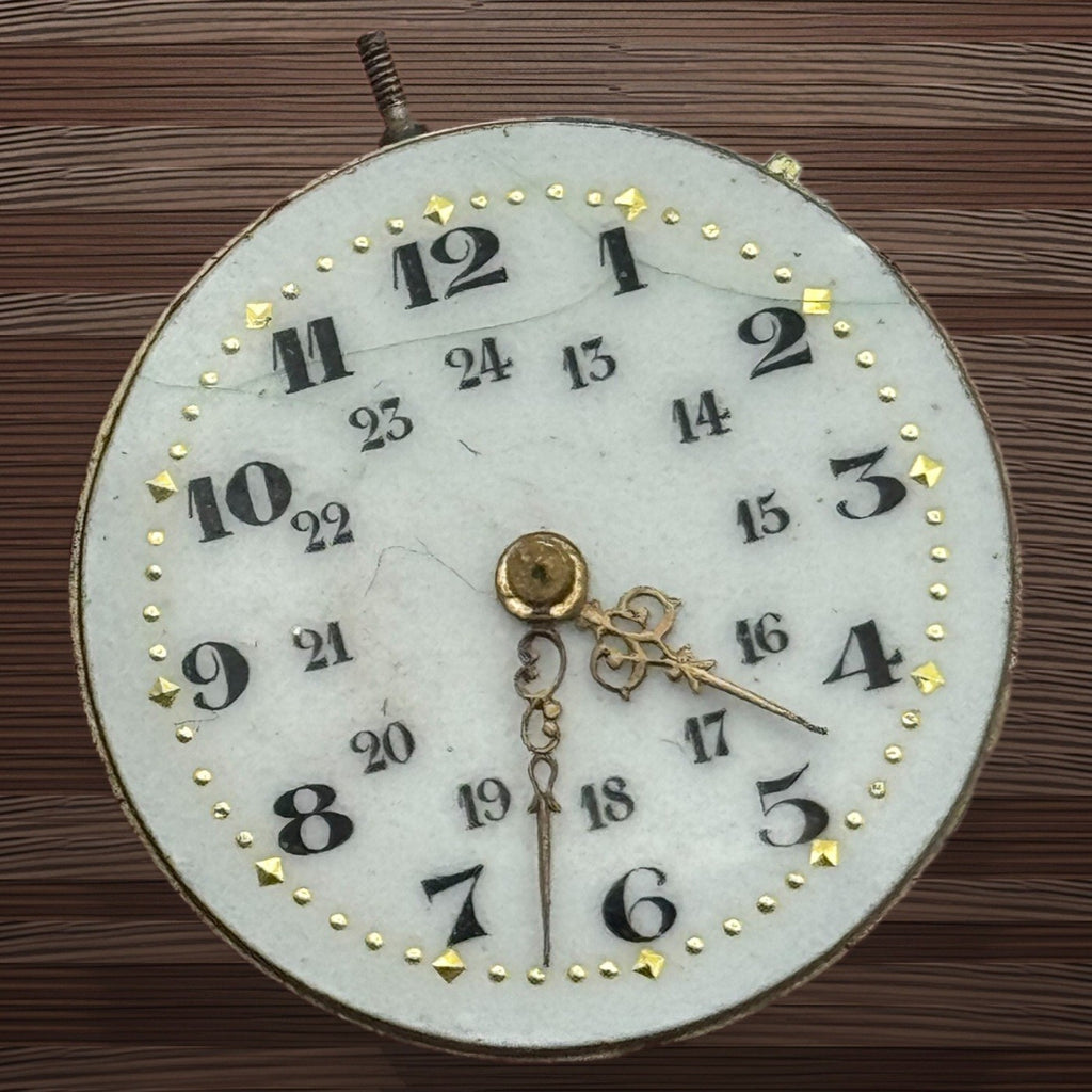 Pistol Style Watch Movement - 24 Hour Dial - For Parts / Repair - 24.1mm