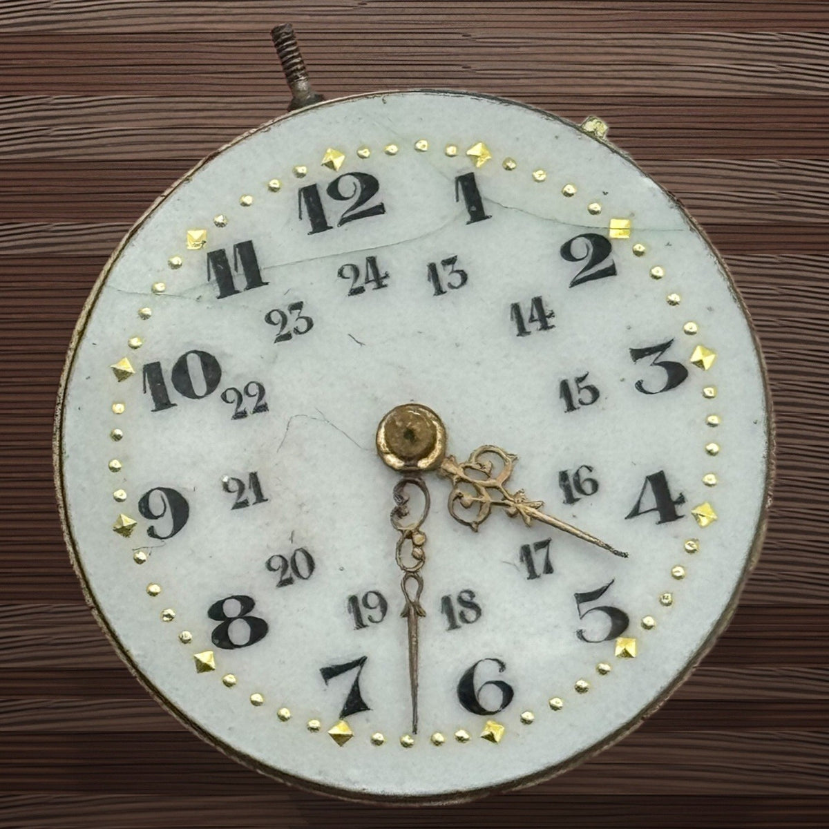Pistol Style Watch Movement - 24 Hour Dial - For Parts / Repair - 24.1mm