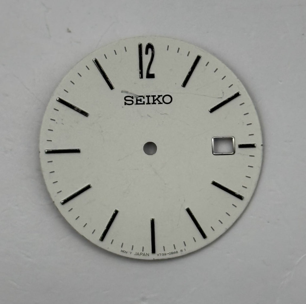 Seiko V739-0B48 Watch Dial White Japan Vintage Spare Parts Repair 28mm