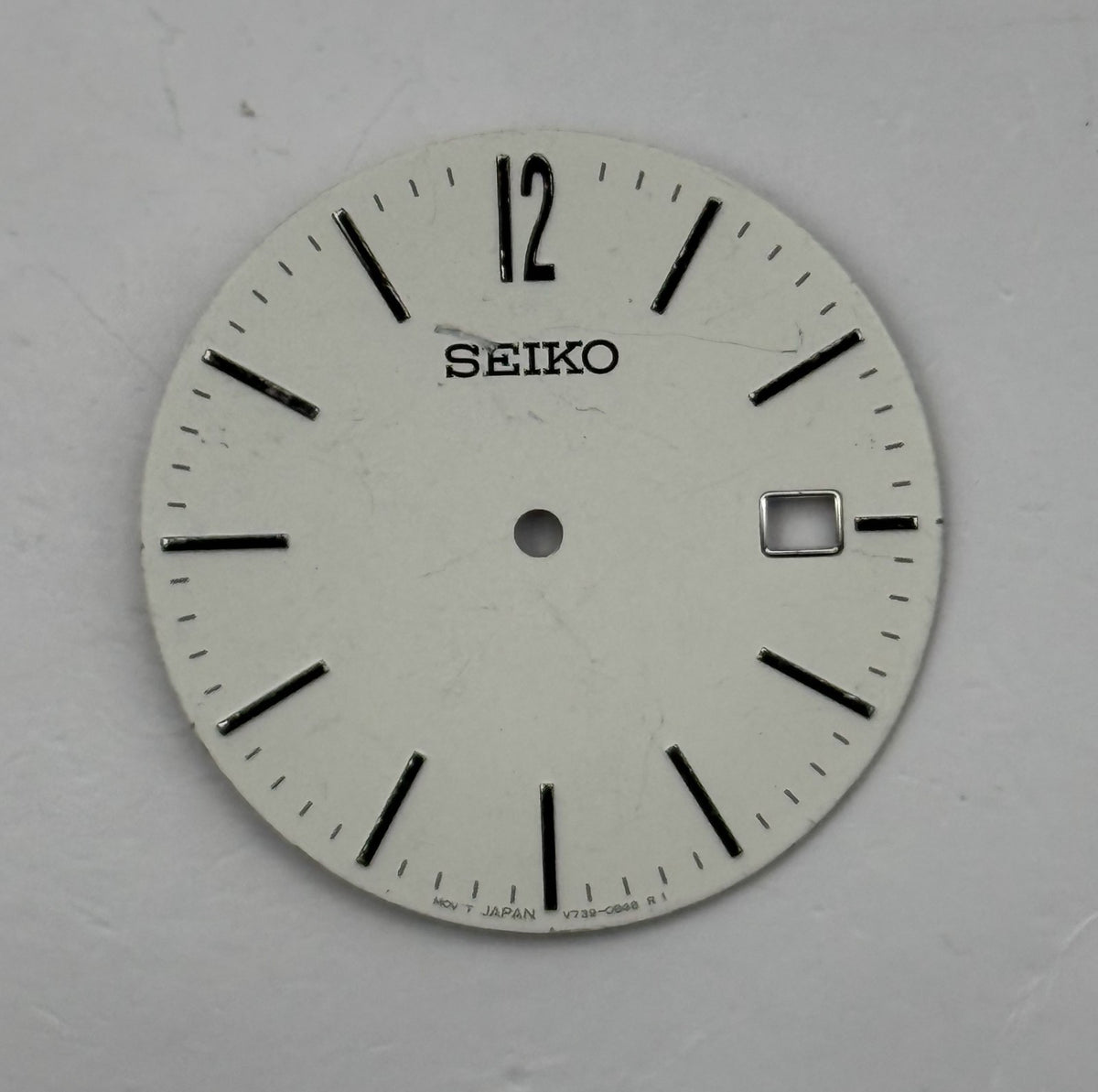 Seiko V739-0B48 Watch Dial White Japan Vintage Spare Parts Repair 28mm