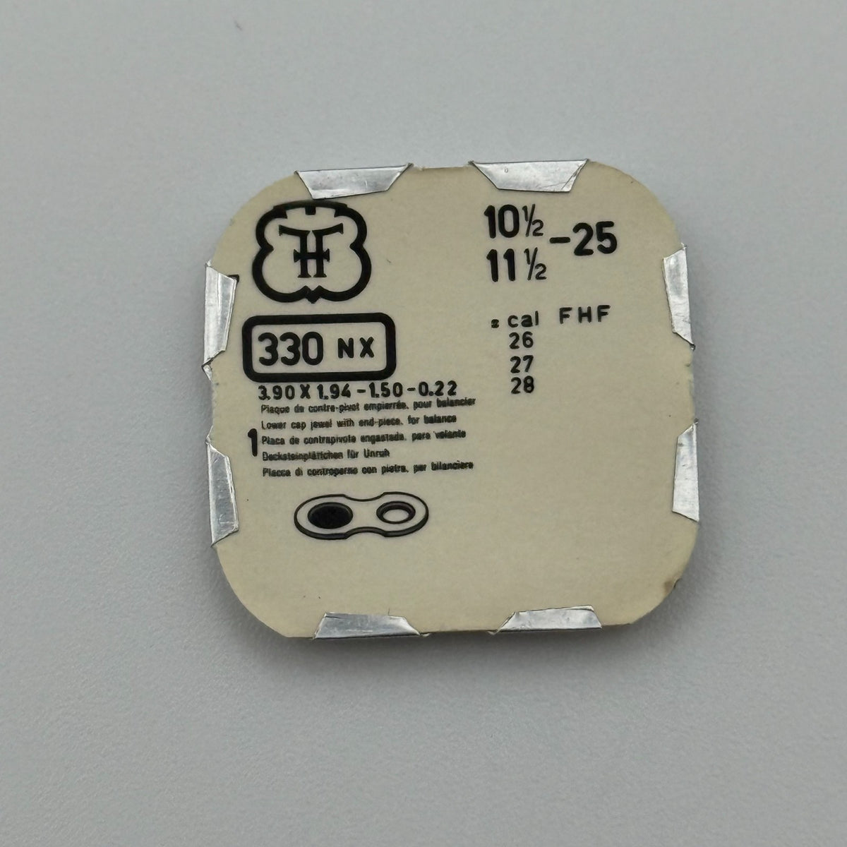 FHF 25 Lower Cap Jewel With End Piece - 10 1/2-11 1/2 - 330 - NOS -  Watch Parts