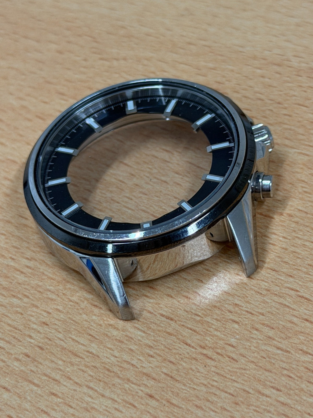 Seiko 5M62 Kinetic Chronograph Watch Case - Black Bezel - New Old Stock - 45mm