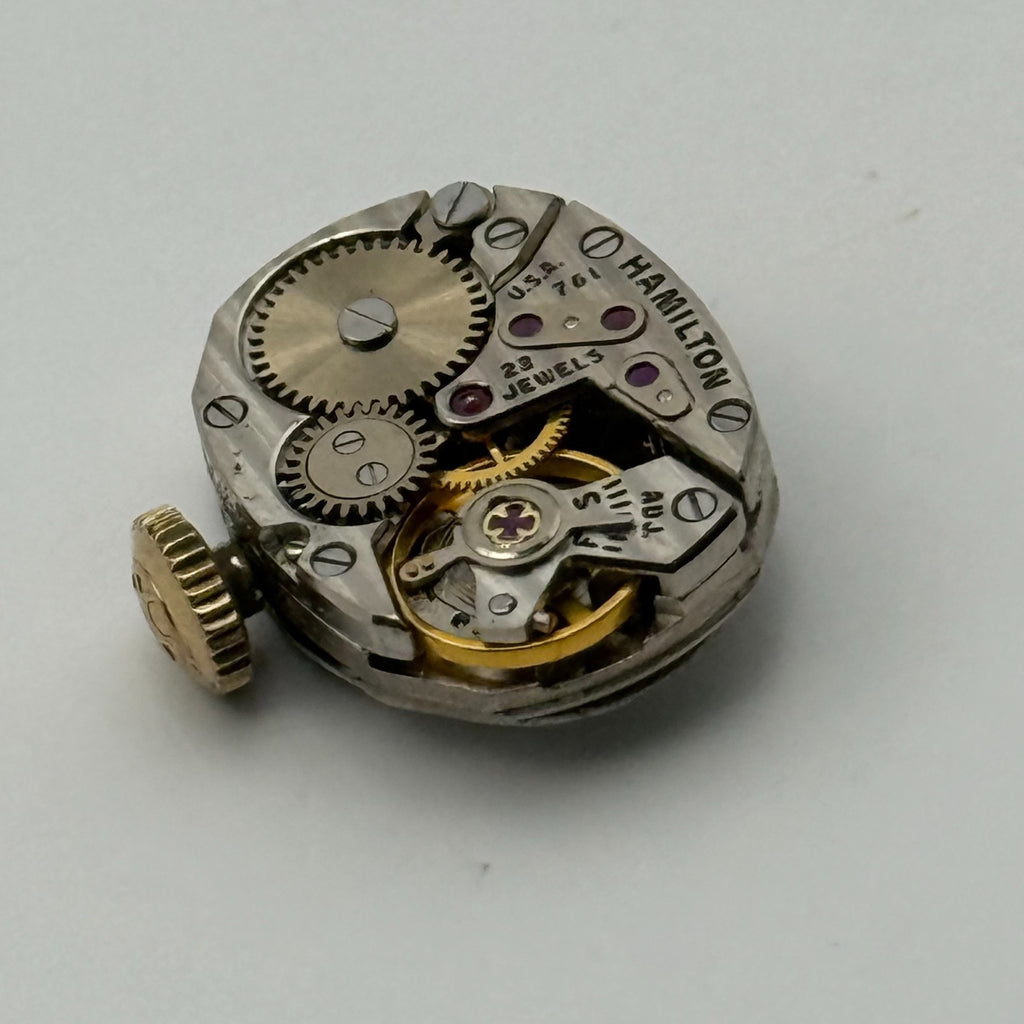 Hamilton 761 Watch Movement Running USA 22J Original Crown For Parts Repair 13mm