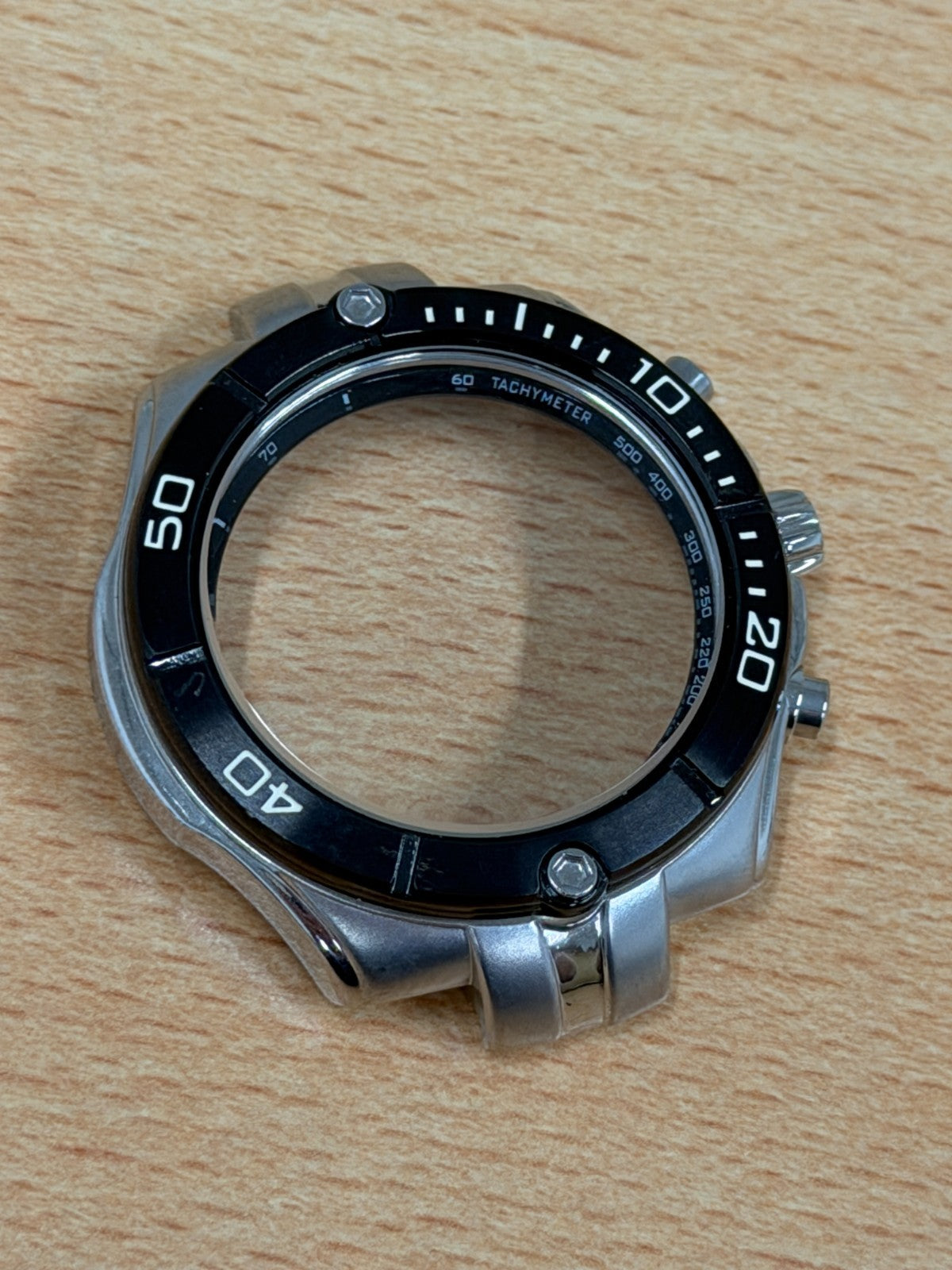 Seiko Chronograph Watch Case - Tachymeter Black Bezel - New Old Stock - 42mm