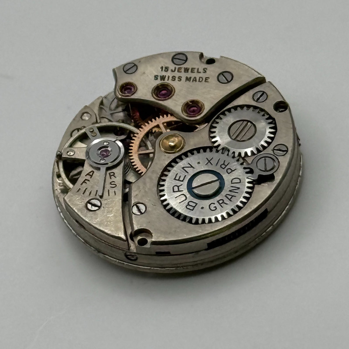 Buren 337 Watch Movement Buren Grand Prix 15 Jewels Swiss Parts Repair 19.3mm