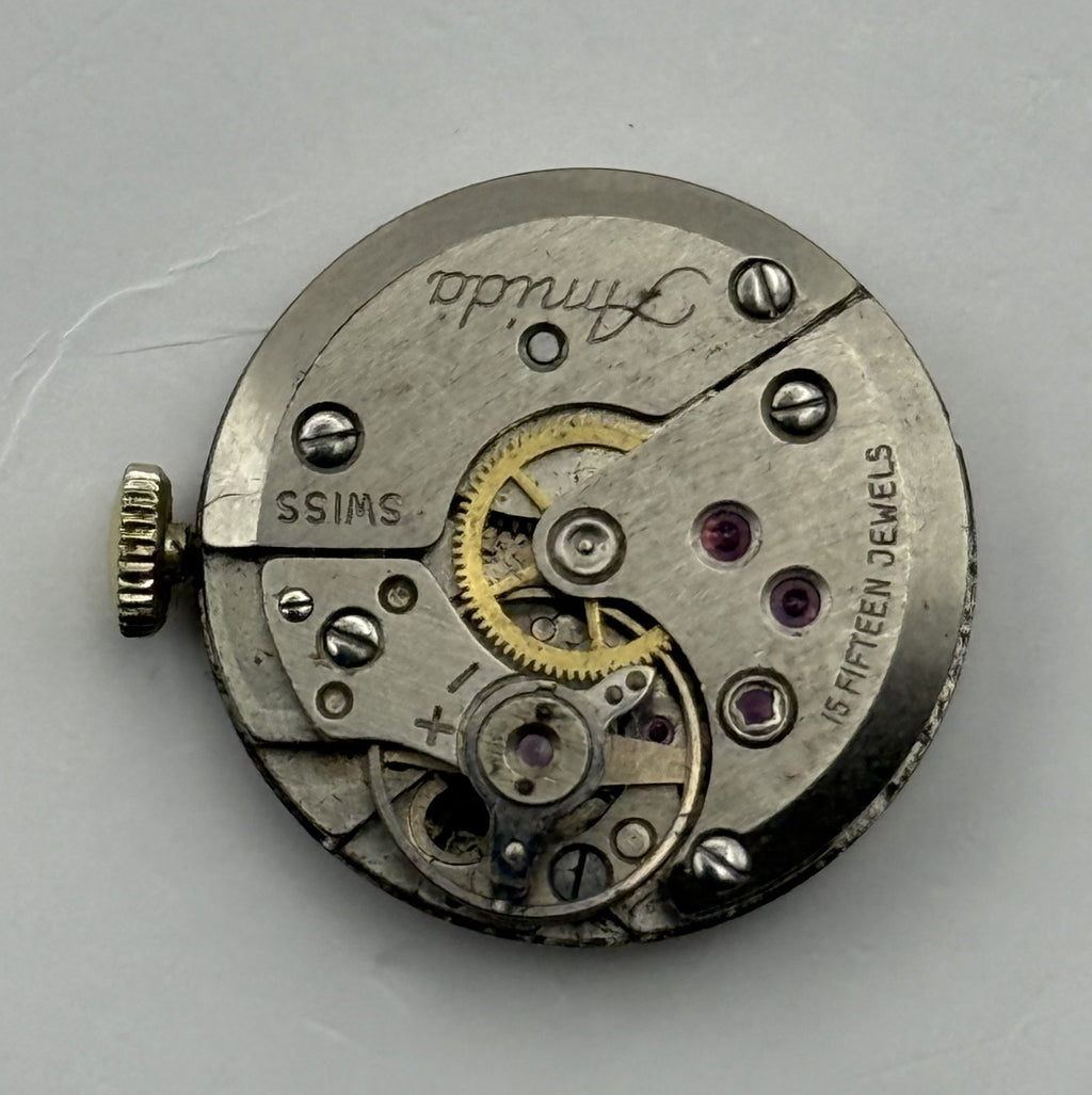 Amida 585 Watch Movement 15 Jewels Swiss Manual Wind Vintage Parts Repair 18.3mm