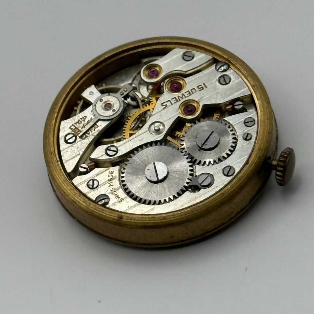 Kurth 180 Watch Movement - 15 Jewels - Running - For Parts / Repair - 22.6mm