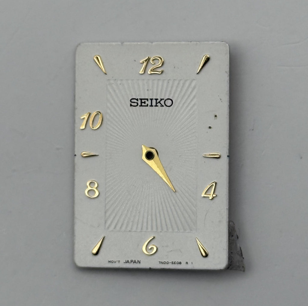 Seiko 7N00-5E08 Watch Dial Rectangular White Japan Spare Parts Repair 17.8mm