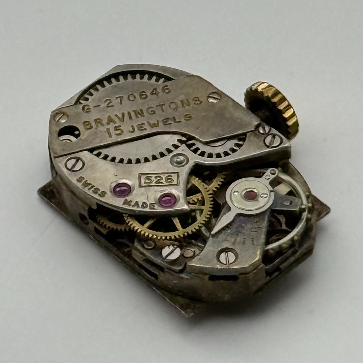 Bravingtons 526 Watch Movement 15 Jewels Swiss Manual Wind Parts Repair 12.7mm