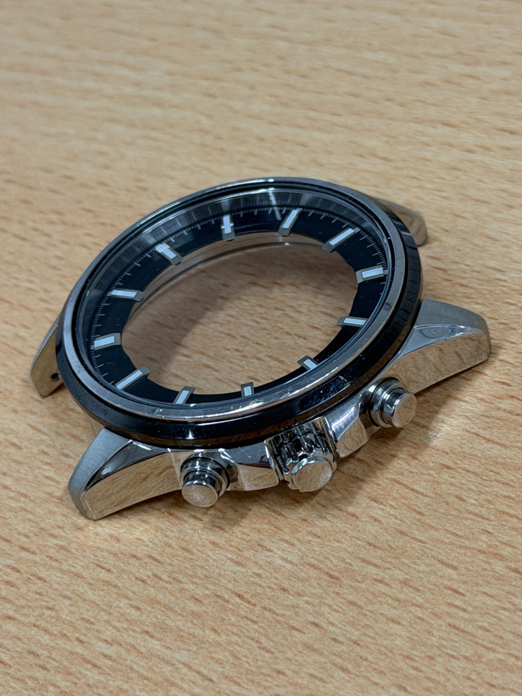 Seiko 5M62 Kinetic Chronograph Watch Case - Black Bezel - New Old Stock - 45mm