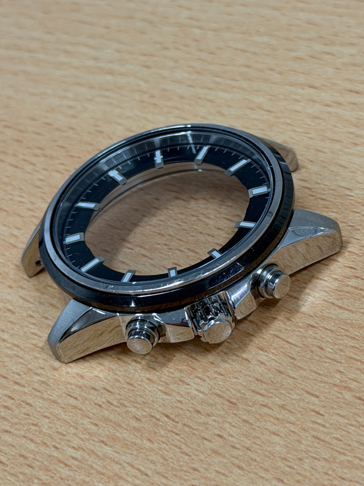 Seiko 5M62 Kinetic Chronograph Watch Case - Black Bezel - New Old Stock - 45mm