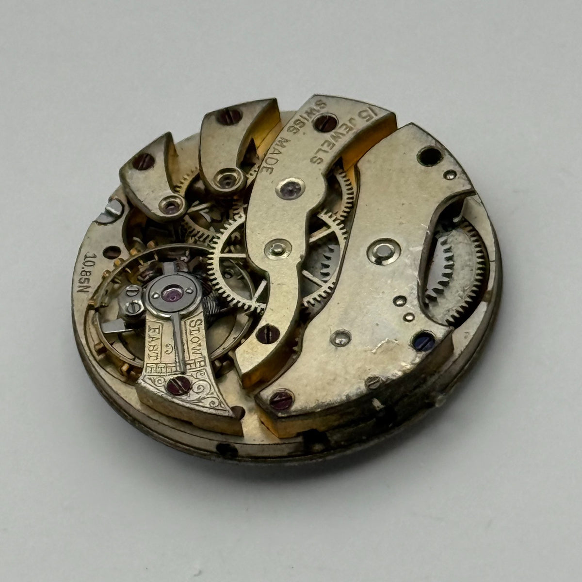 Longines 10.85N Watch Movement Red 12 B&Co 15 Jewels Manual Wind Parts 22.8mm