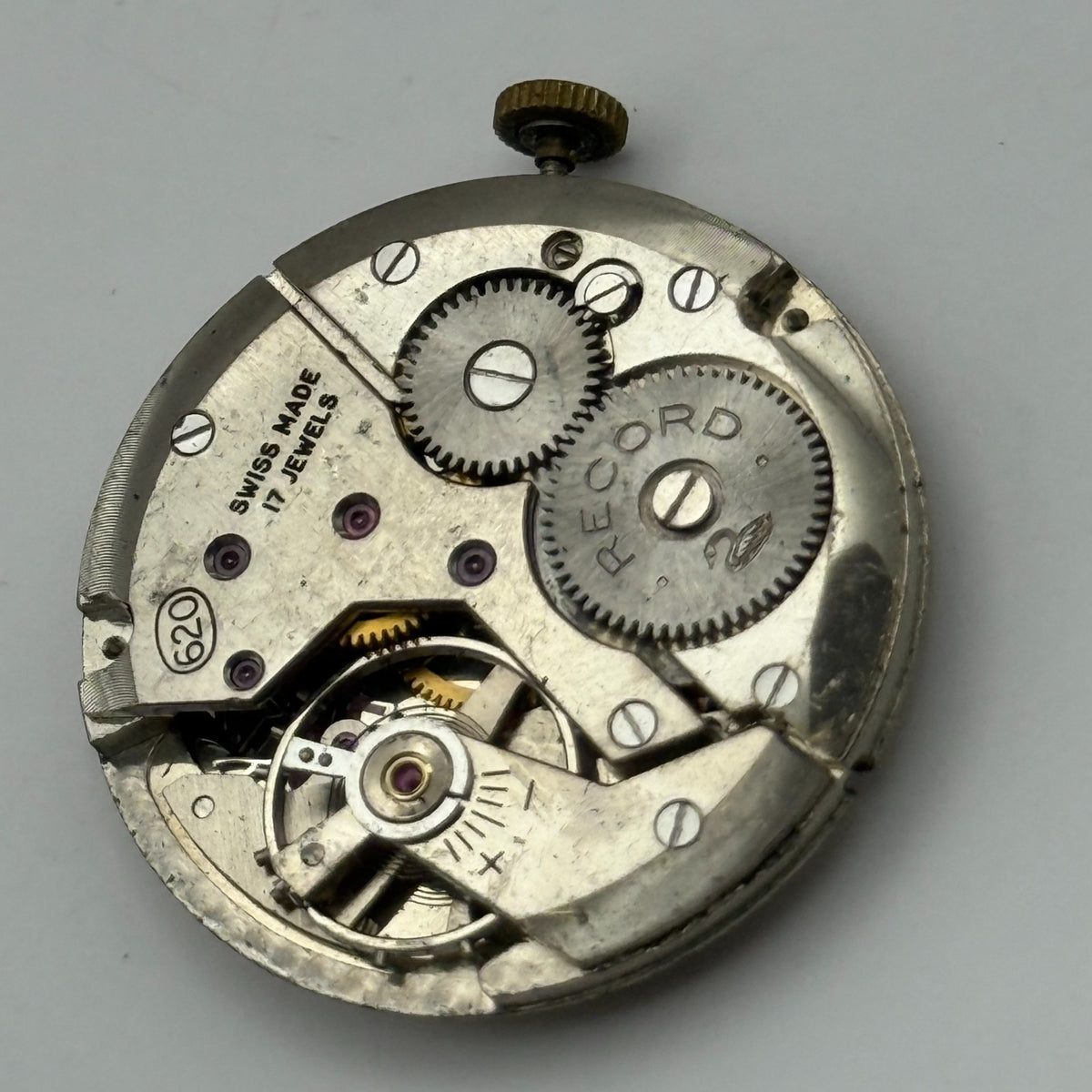 Record 620 Watch Movement - Running - For Parts / Repair - 26.5mm