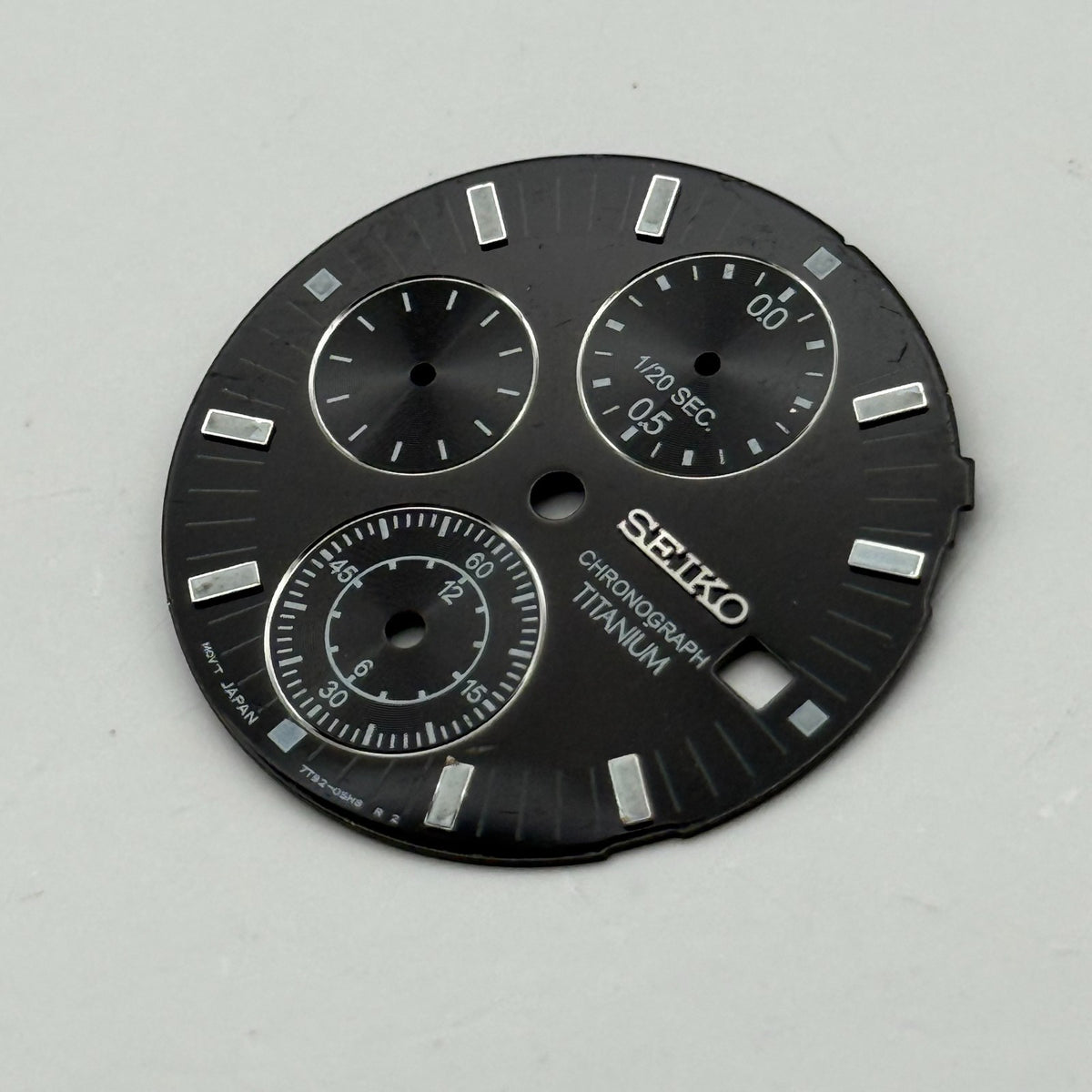 Seiko 7T82-0SN8 Watch Dial Chronograph Titanium Black Spare Parts Repair 28.4mm