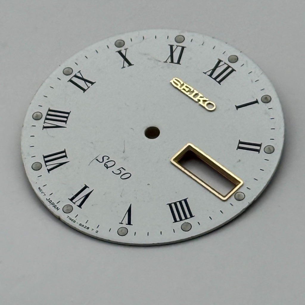 Seiko 7N4B-8A28 Watch Dial SQ 50 White Japan Vintage Spare Parts Repair 28.4mm
