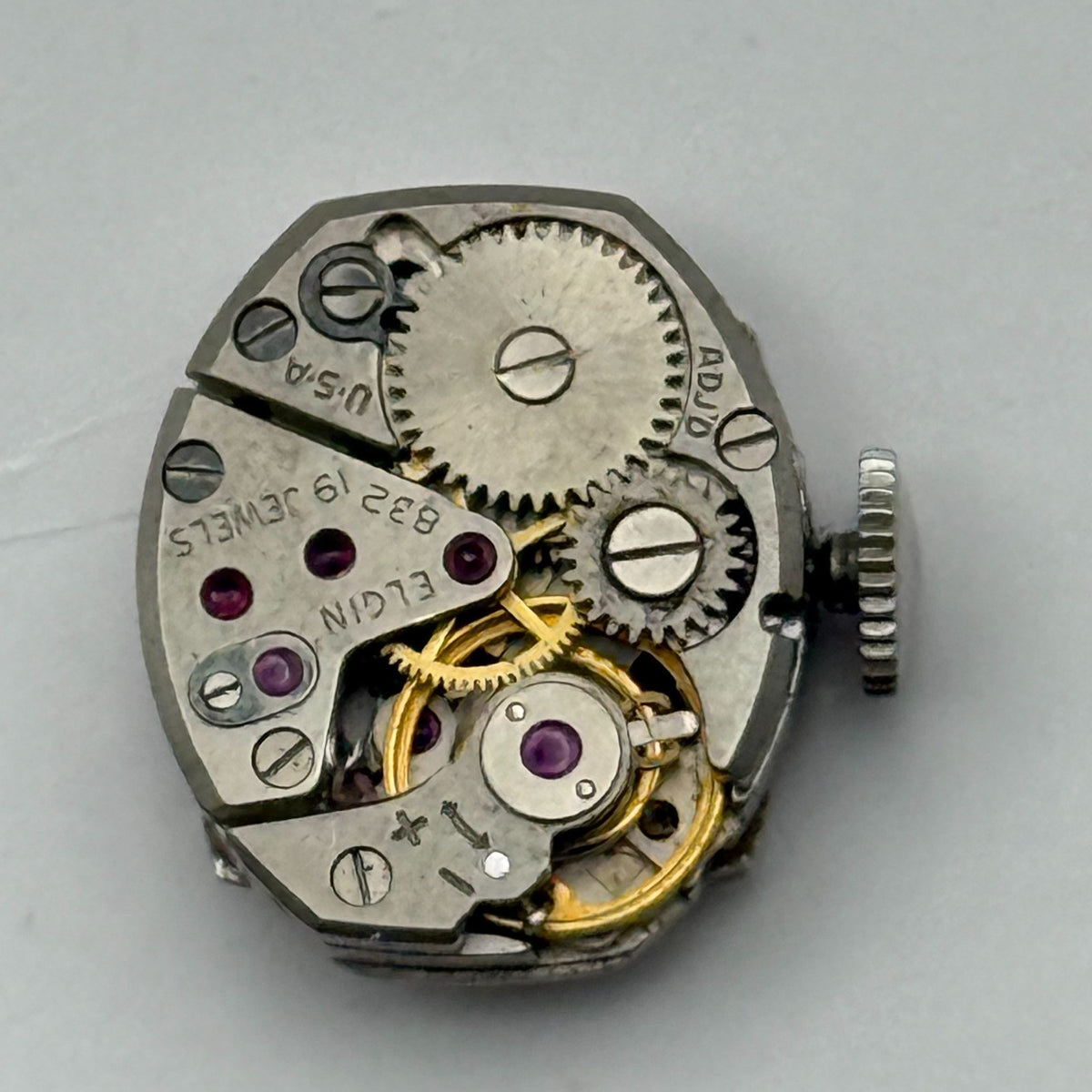 Elgin 832 Watch Movement 19 Jewels American Manual Wind Parts Repair 12.4mm